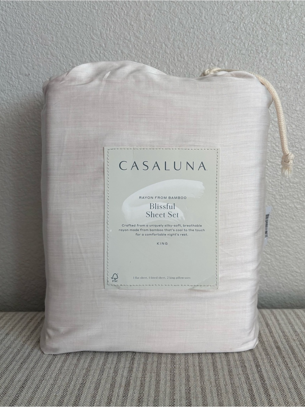 NWT King 400 Thread Count Rayon from Bamboo Sheet Set Natural - Casaluna